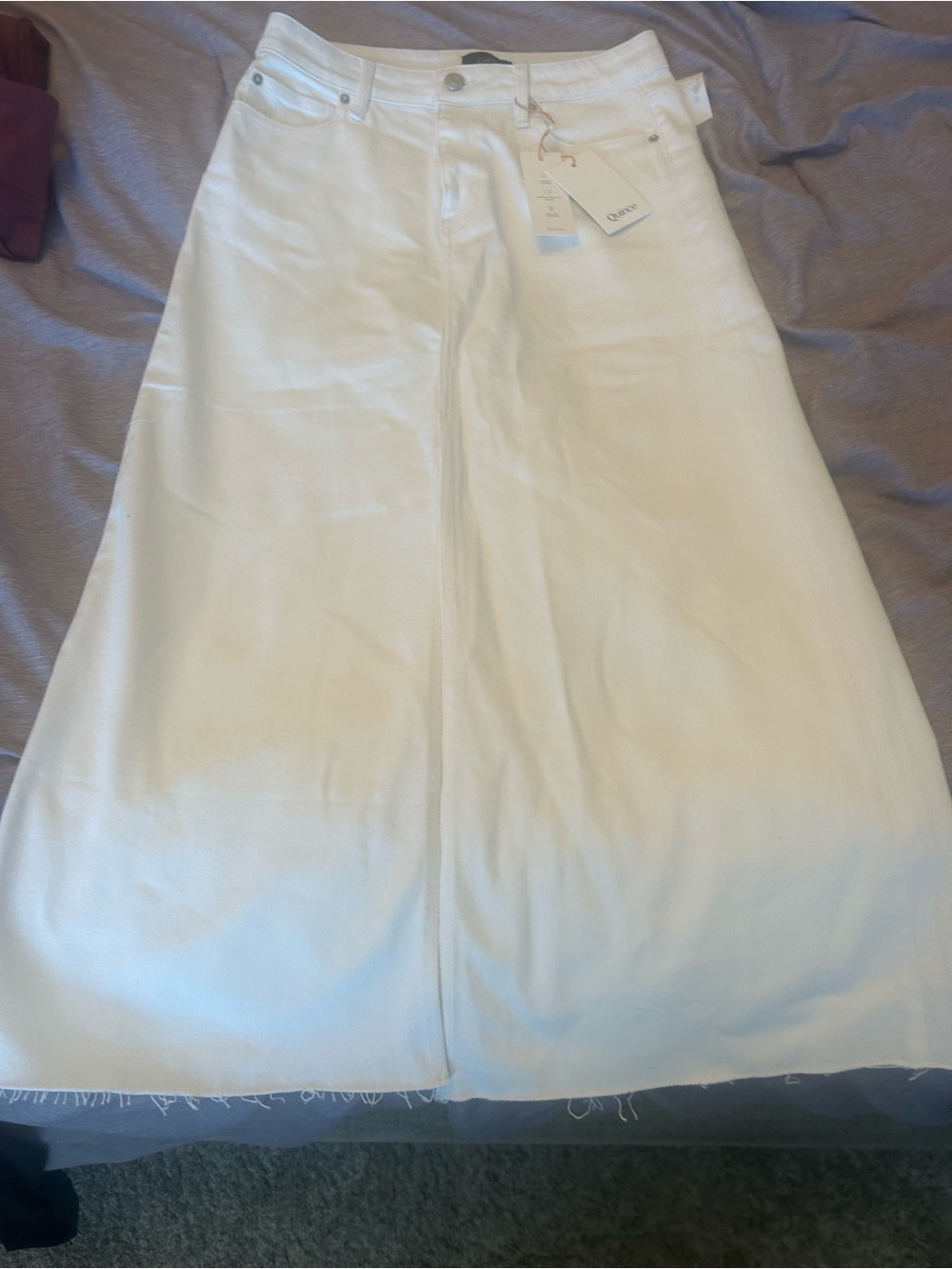 NWT Quince Organic Cotton Comfort Stretch Denim Maxi Skirt White 28